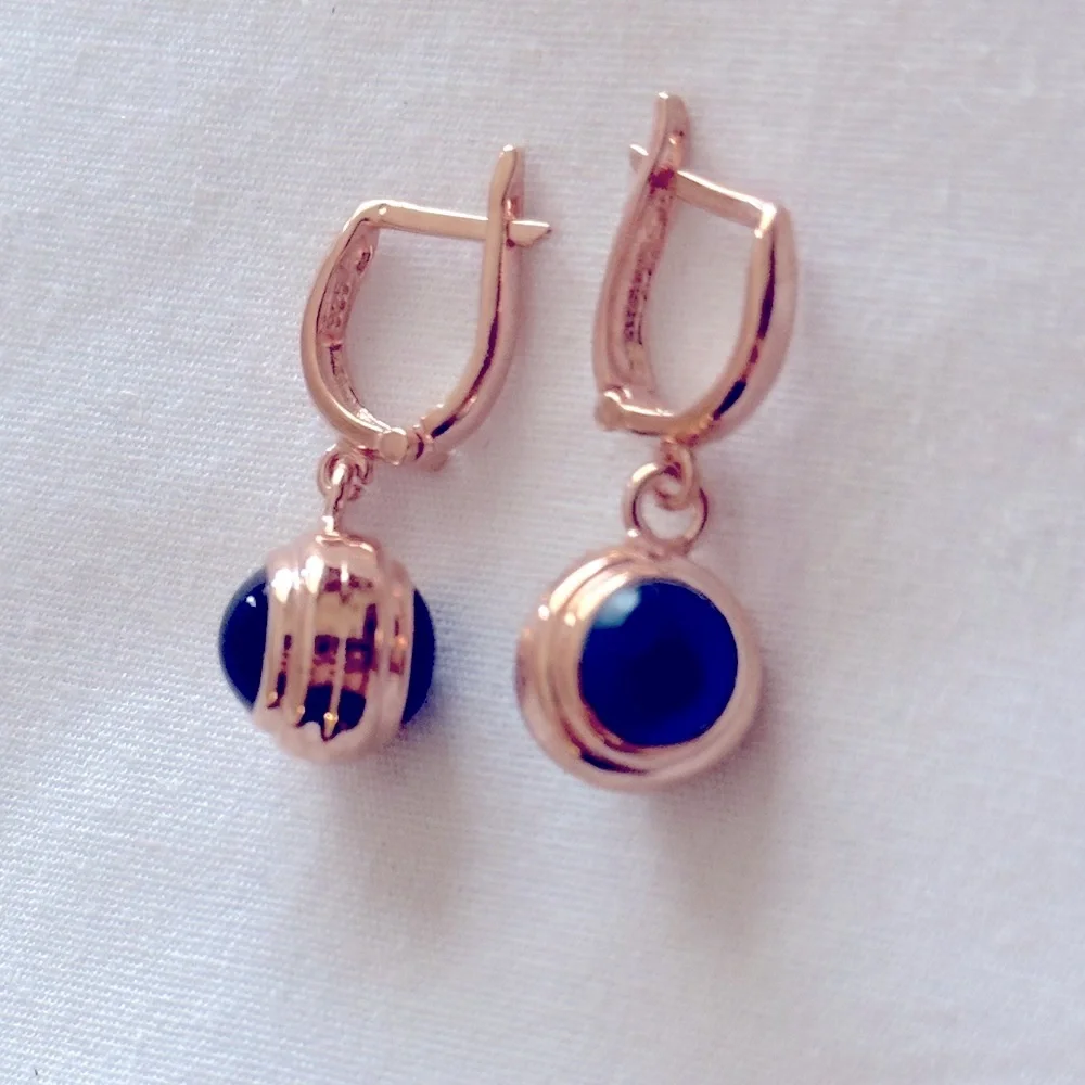 🧿925 Silver earrings glass blue evileye bead hoops 14k rose plated